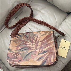 Patricia Nash Leather Mondovi Flap Crossbody Shoulder Bag Palm Leaves